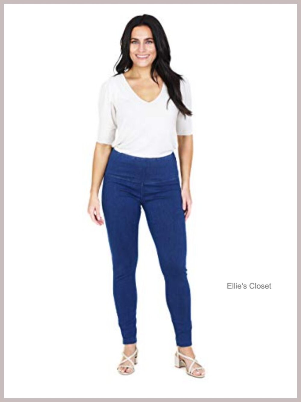 High Waist Tummy Control Pull-On Cotton Poly Spandex Legging Denim